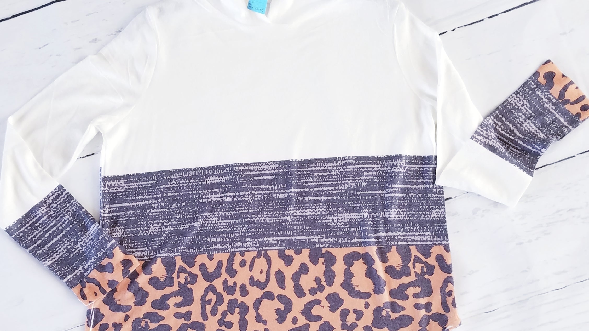 Ivory Cheetah Colorblock Hooded Shirt