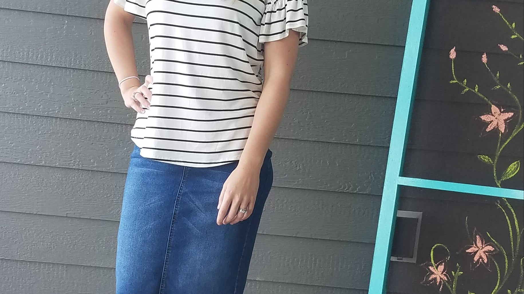 Black White Striped Ruffle Sleeve Boutique Shirt