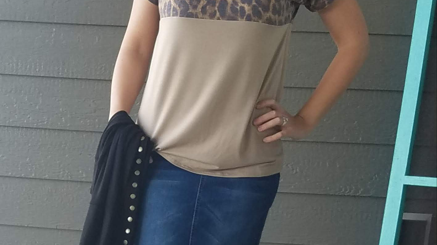 Colorblock Animal Print Taupe Boutique Shirt