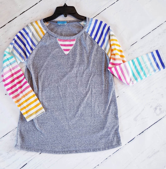 Multi-Striped Grey Speckled Boutique Shirt - Classy Closet Shop