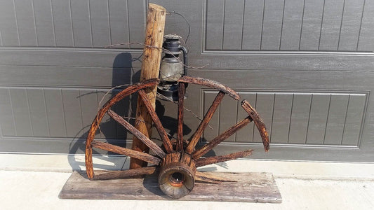 Wooden Wheel Lantern Rustic Decor - Classy Closet Shop