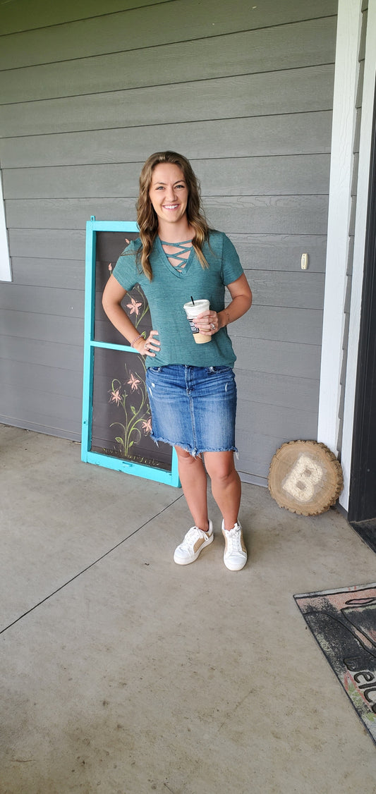 Green Criss Cross Top for Women's Summer Outfit Classy Closet Online Modest Boutique Near Me USA