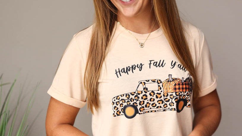 Outfit Inspo with Happy Fall Y'all Graphic Tee
