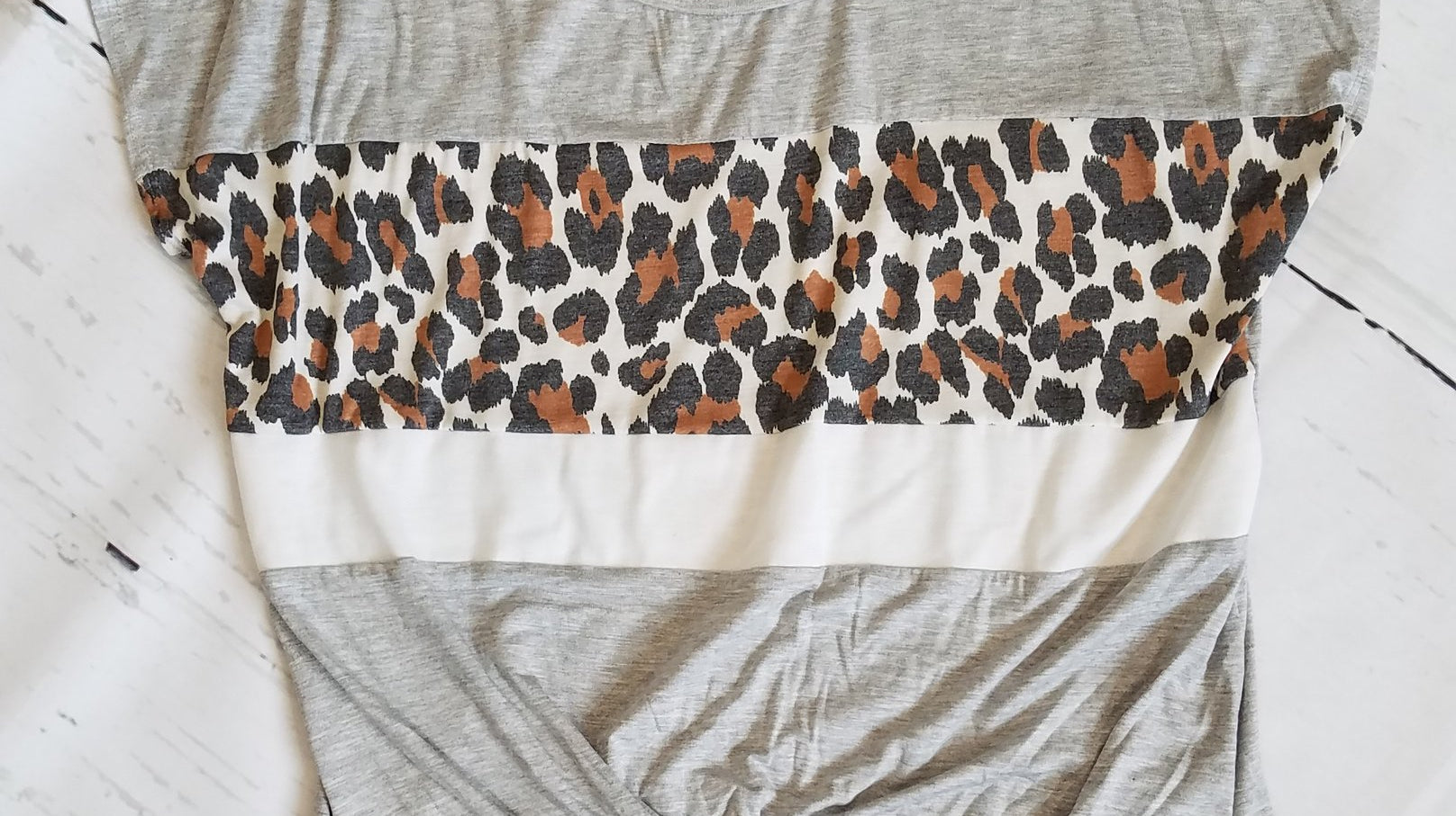 Leopard Contrast Grey Front Tie Shirt