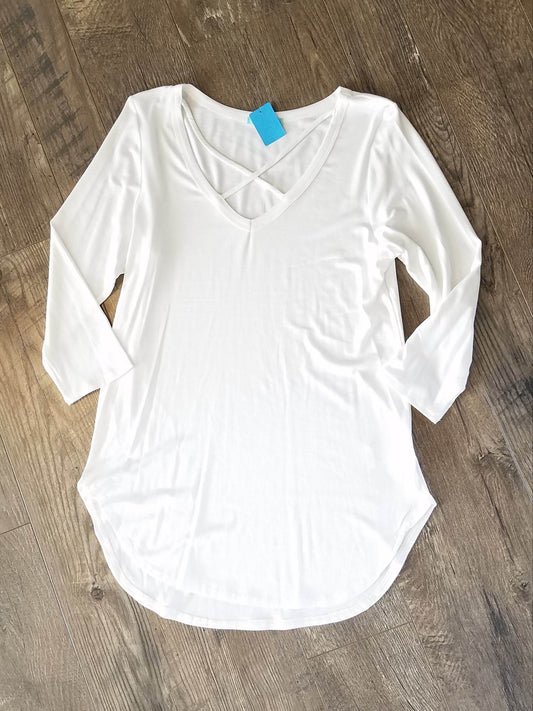 Basic White V-Neck Criss Cross Shirt - Classy Closet Shop