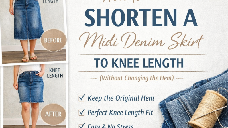 How to Shorten a Midi Denim Skirt to Knee Length (Without Changing the Hem)