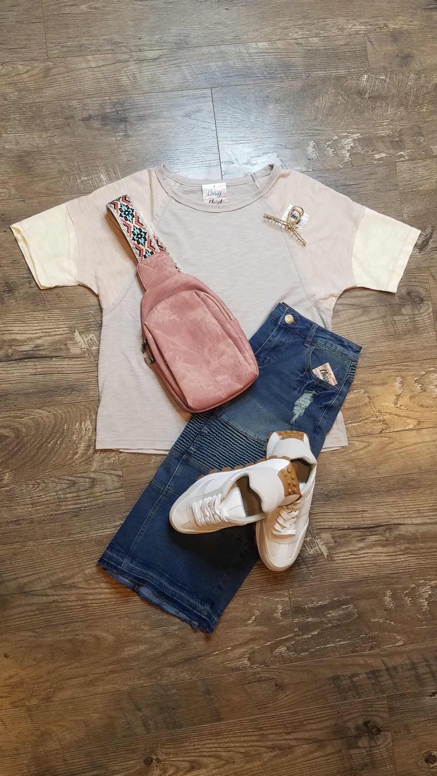 Taupe Colorblock Loose Fit Top, S, Lg