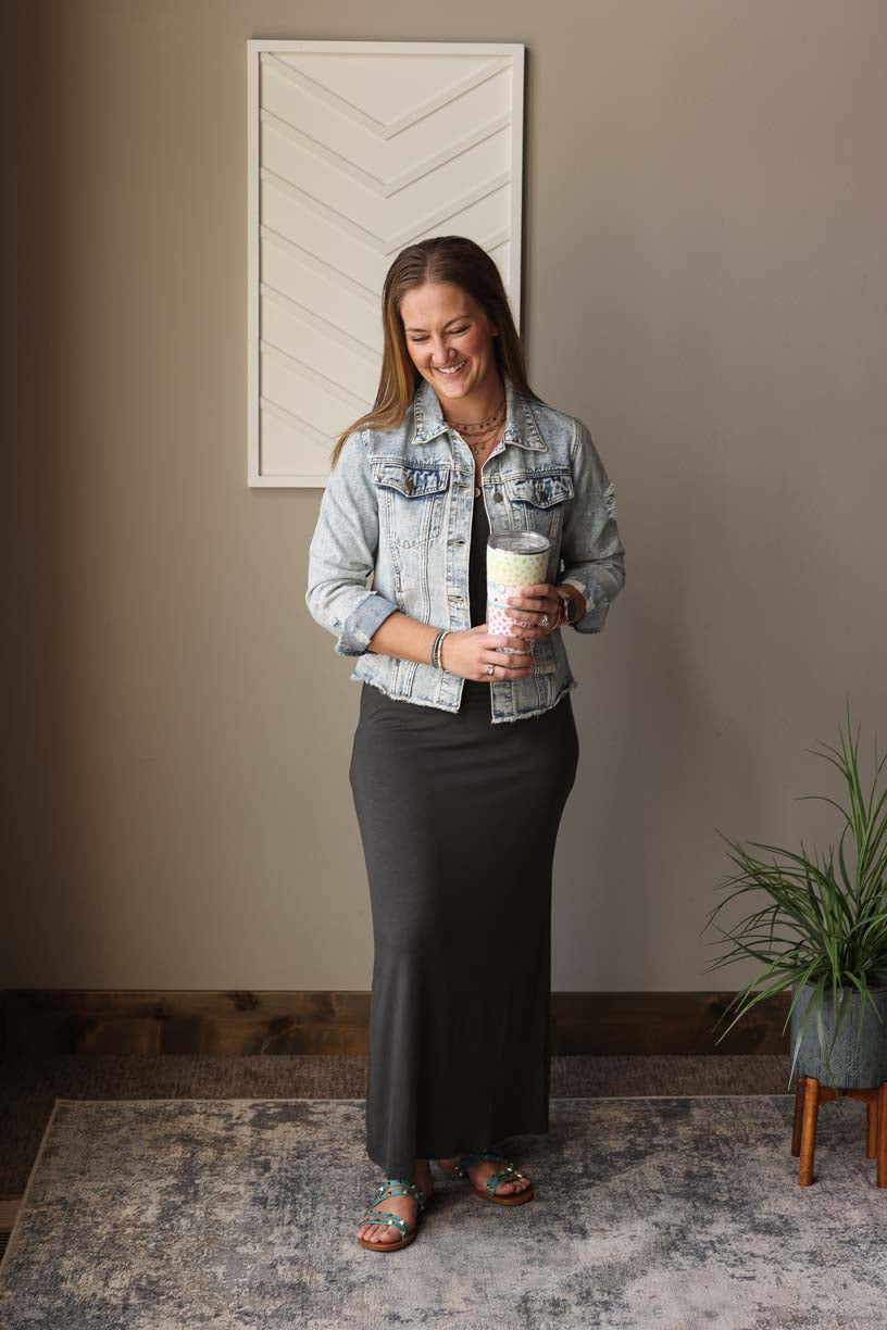Ash Grey Sleeveless Scoop Neck Maxi Dress, S-3XL PLUS