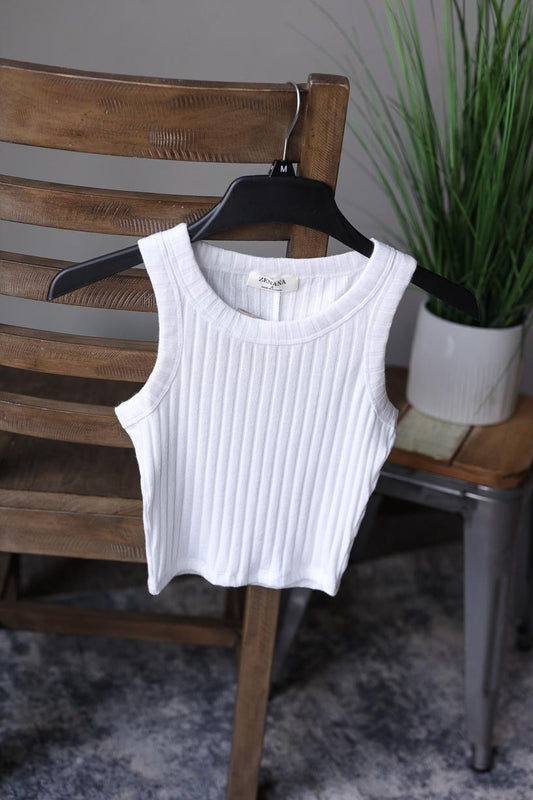 Ivory Ribbed Cropped Tank Top