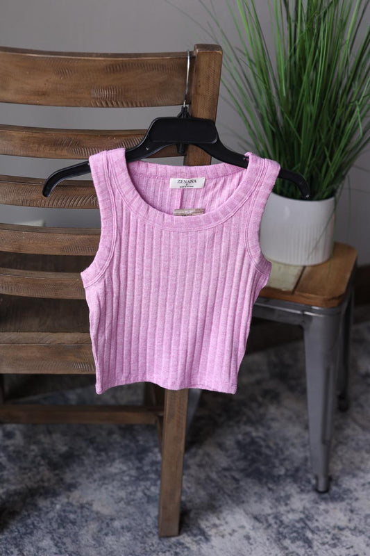 Mauve Ribbed Cropped Tank Top