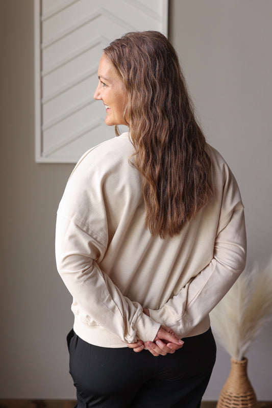 Beige Flower Patch Drop Shoulder Top
