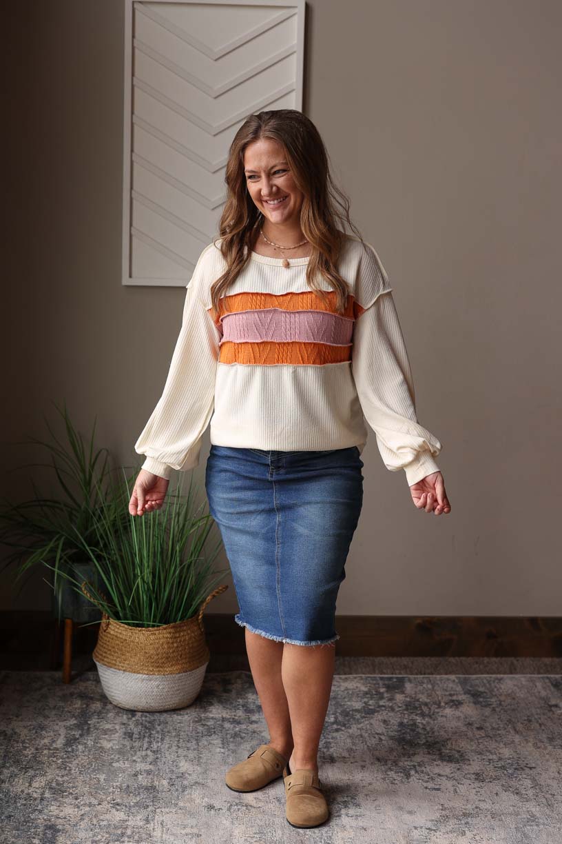 White Corded Multi Patchwork Top, M or Lg