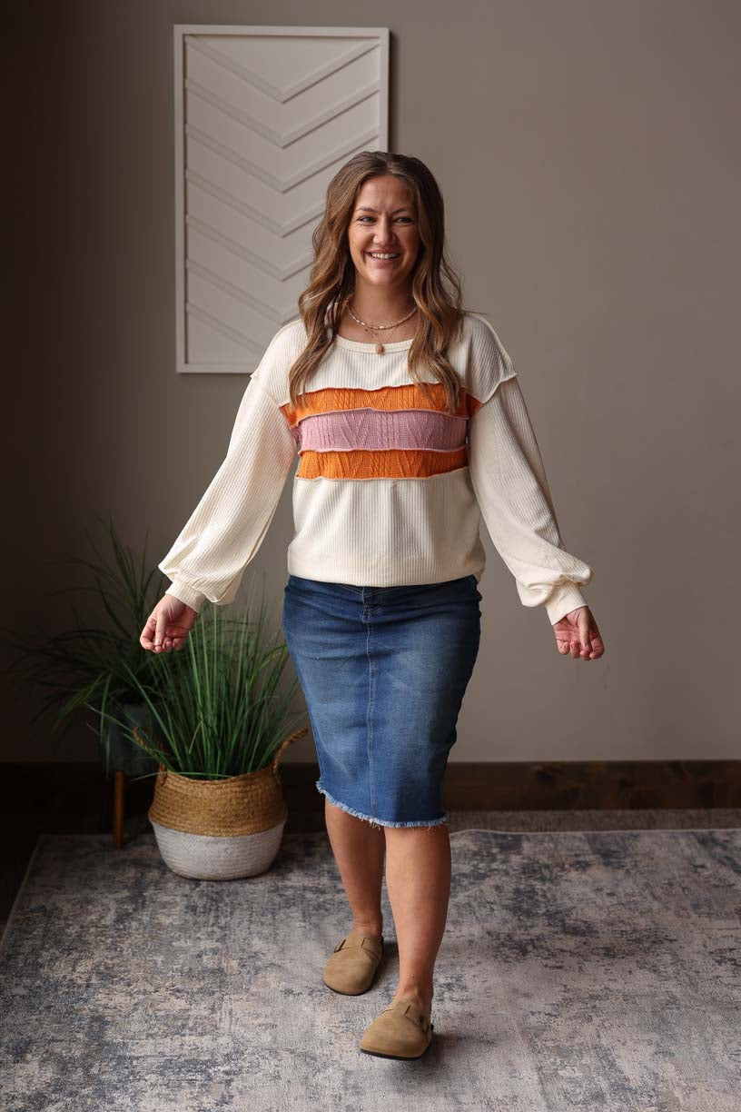 White Corded Multi Patchwork Top, M or Lg