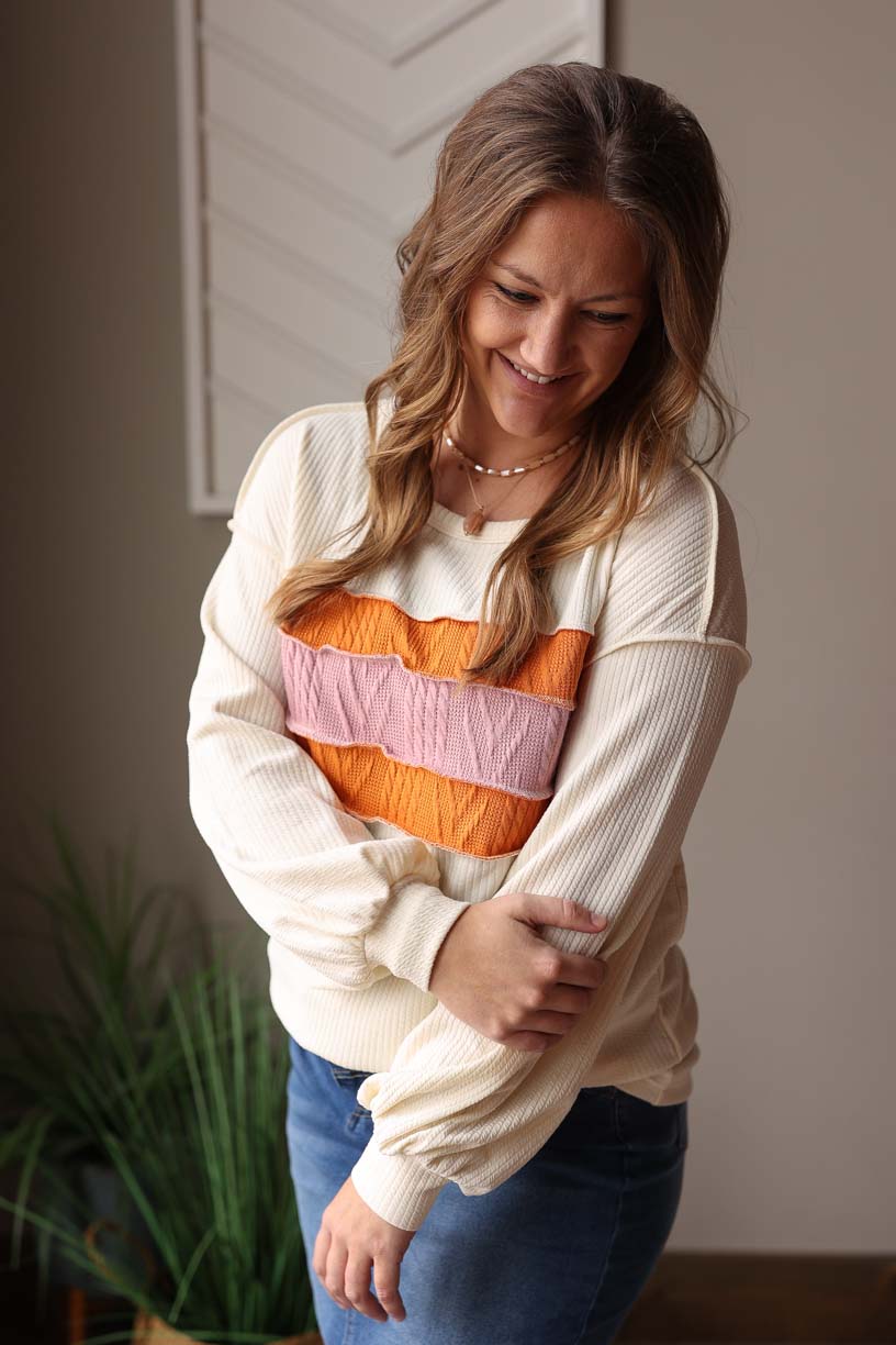 White Corded Multi Patchwork Top, M or Lg