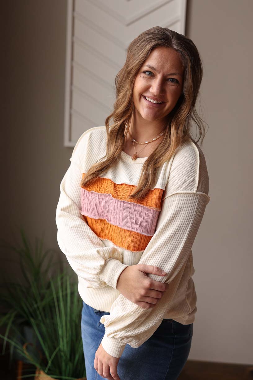 White Corded Multi Patchwork Top, M or Lg