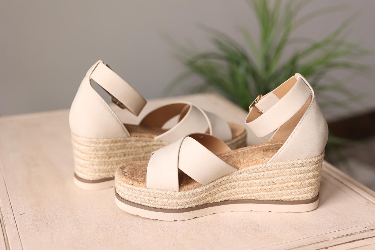 Beige Cork Low Wedge Sandal • 8