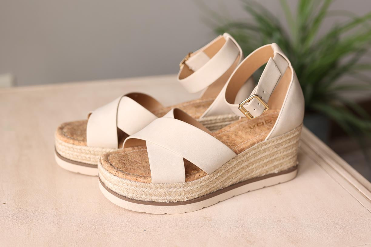 Beige Cork Low Wedge Sandal • 8