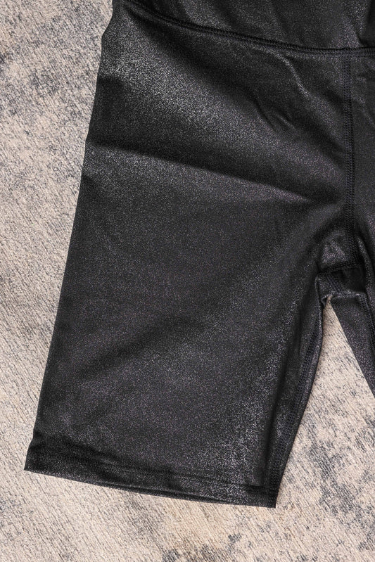 High Waist Black Glitter Biker Shorts