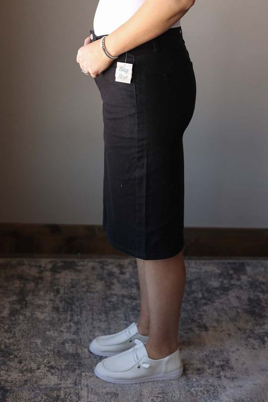 Stella Black Wash Knee Length Denim Skirt