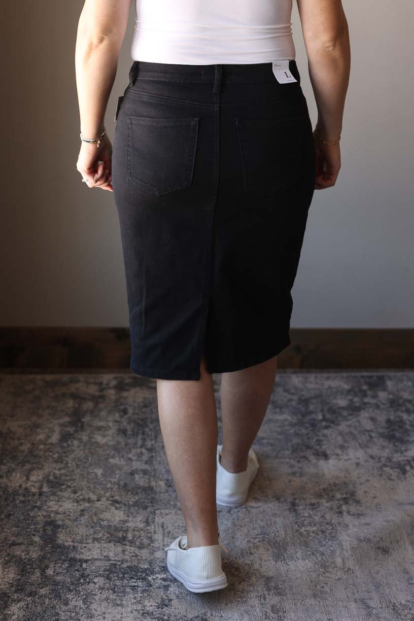 Stella Black Wash Knee Length Denim Skirt