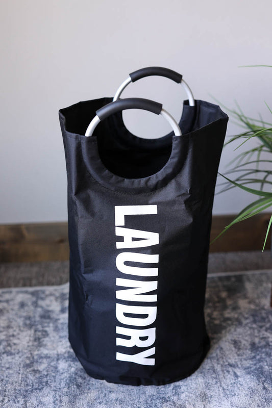 Black Metal Handle Collapsible Laundry Bag