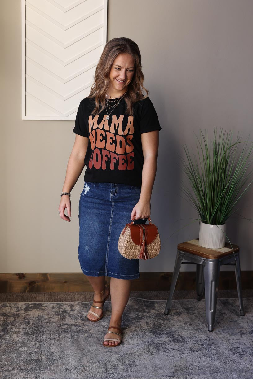 Black "Mama Needs Coffee" Tee, S