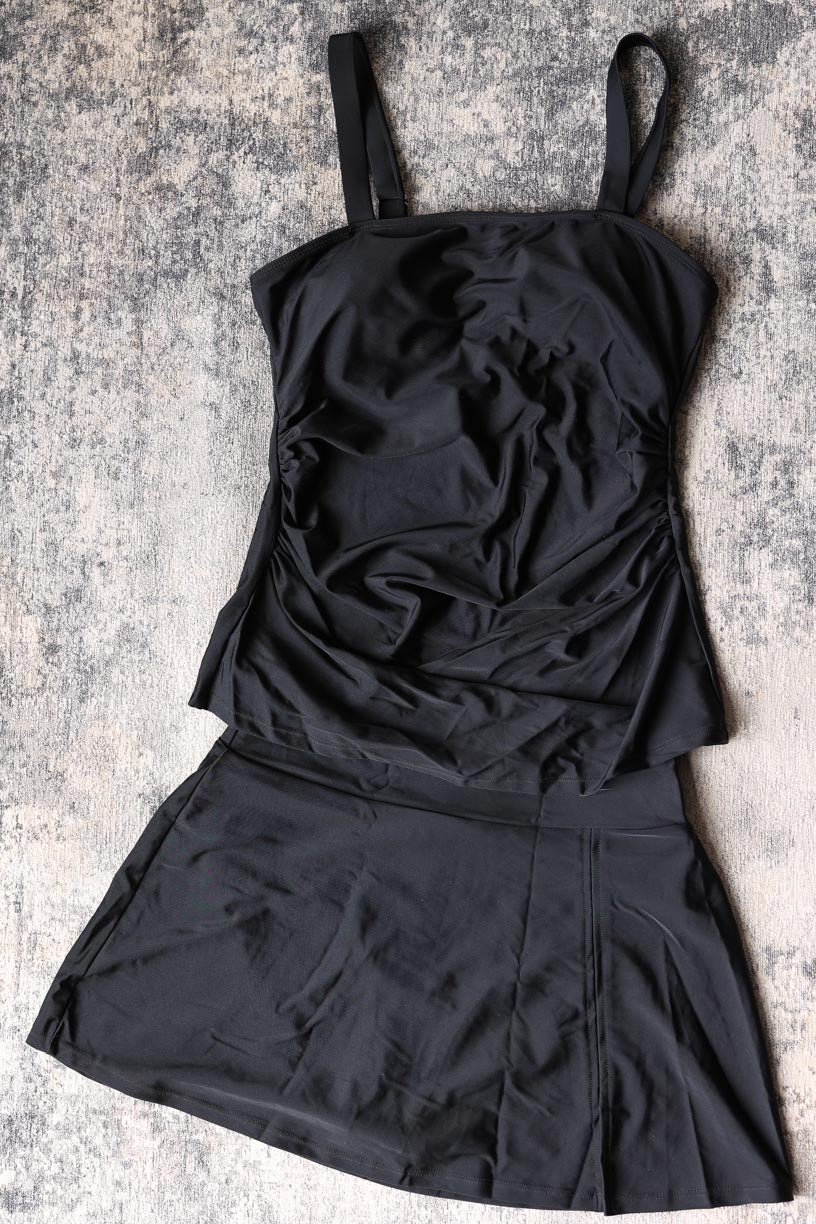 Black Square Neck Tankini Swimsuit: S, L