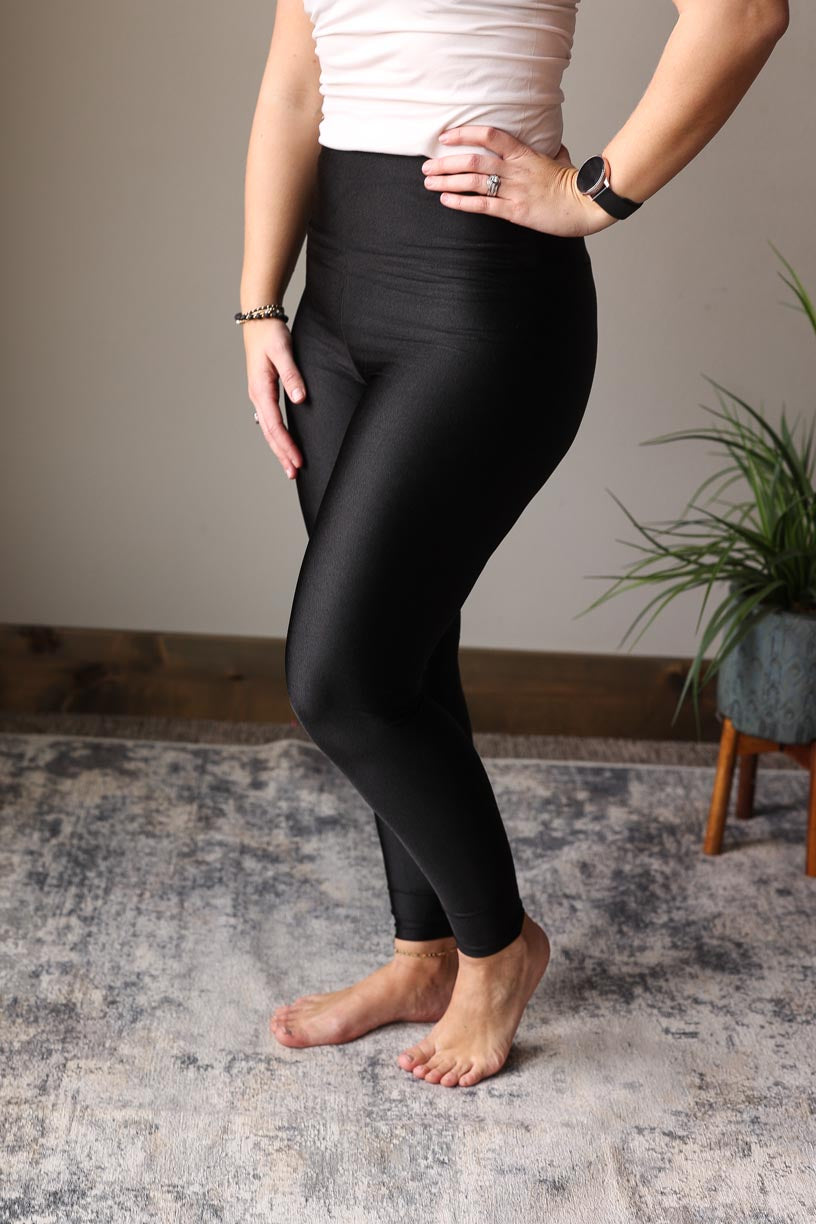 Black High Waist Control Leggings, XS, Lg