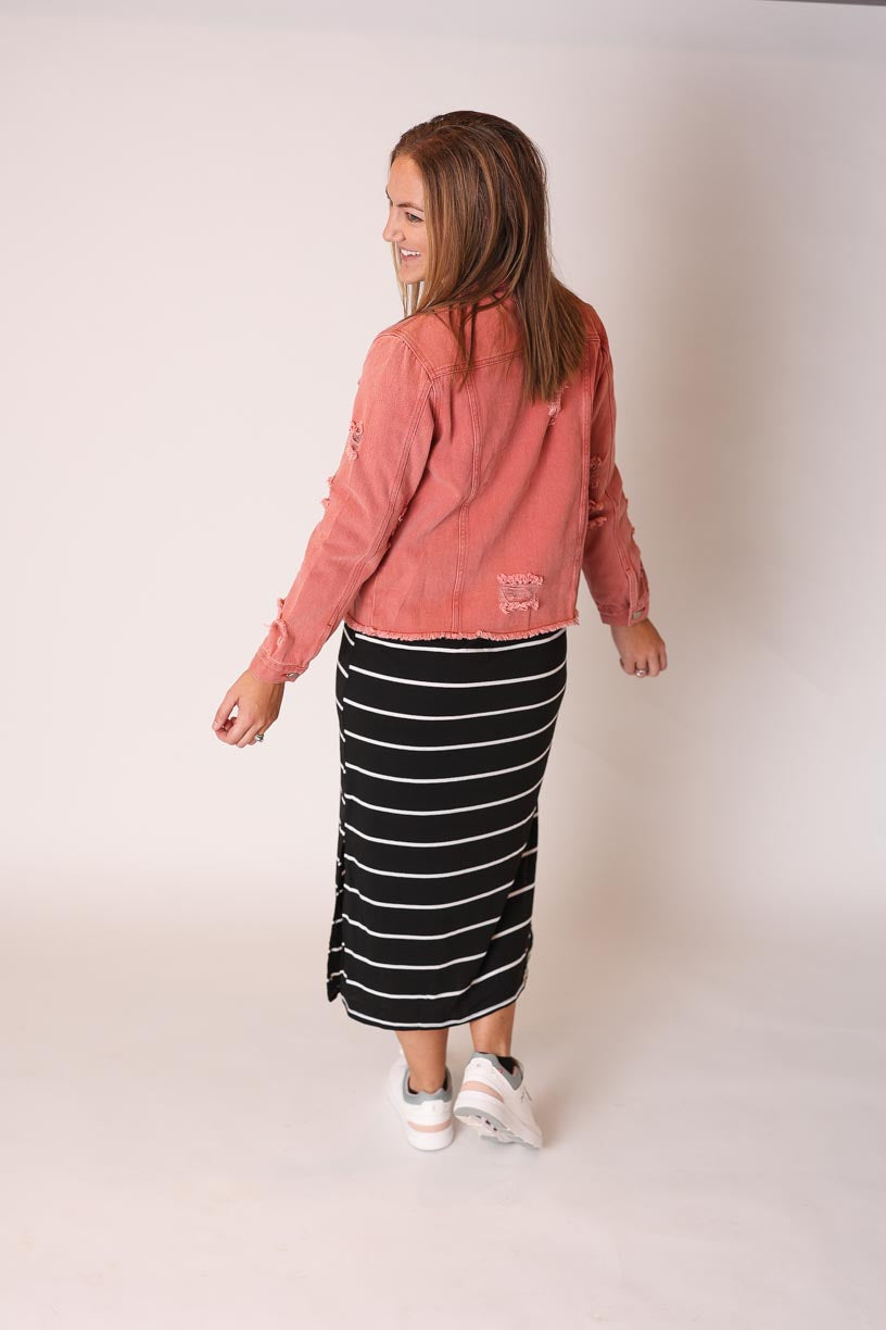 Black White Stripe Casual Midi Dress, S or XL