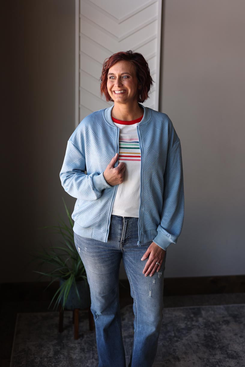 Dusty Blue Textured Zippered Jacket