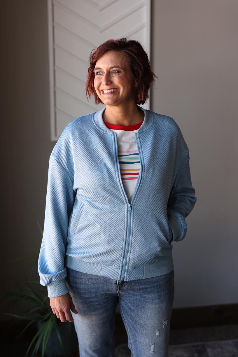 Dusty Blue Textured Zippered Jacket
