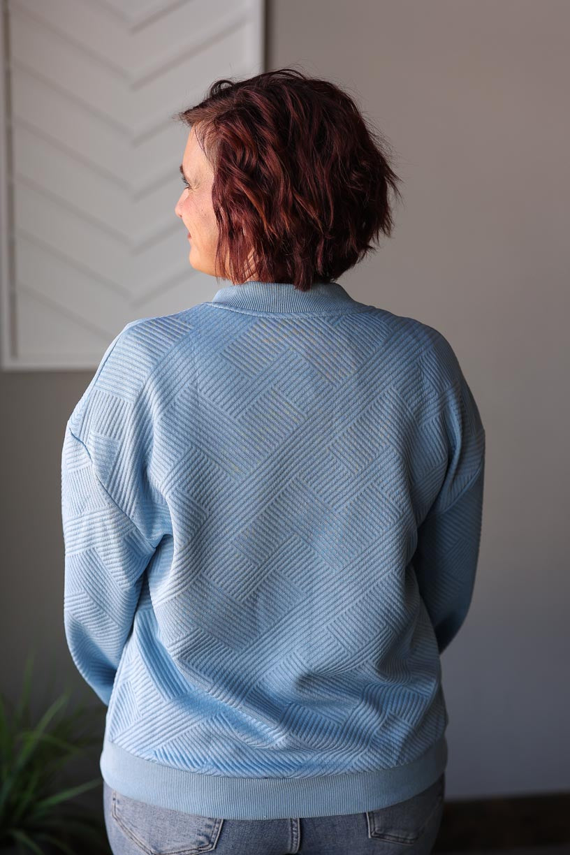 Dusty Blue Textured Zippered Jacket