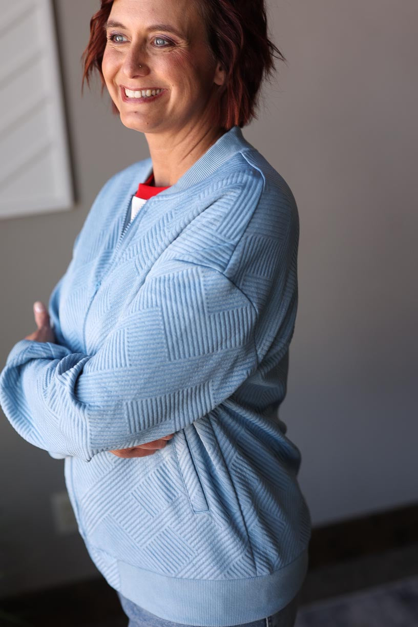 Dusty Blue Textured Zippered Jacket