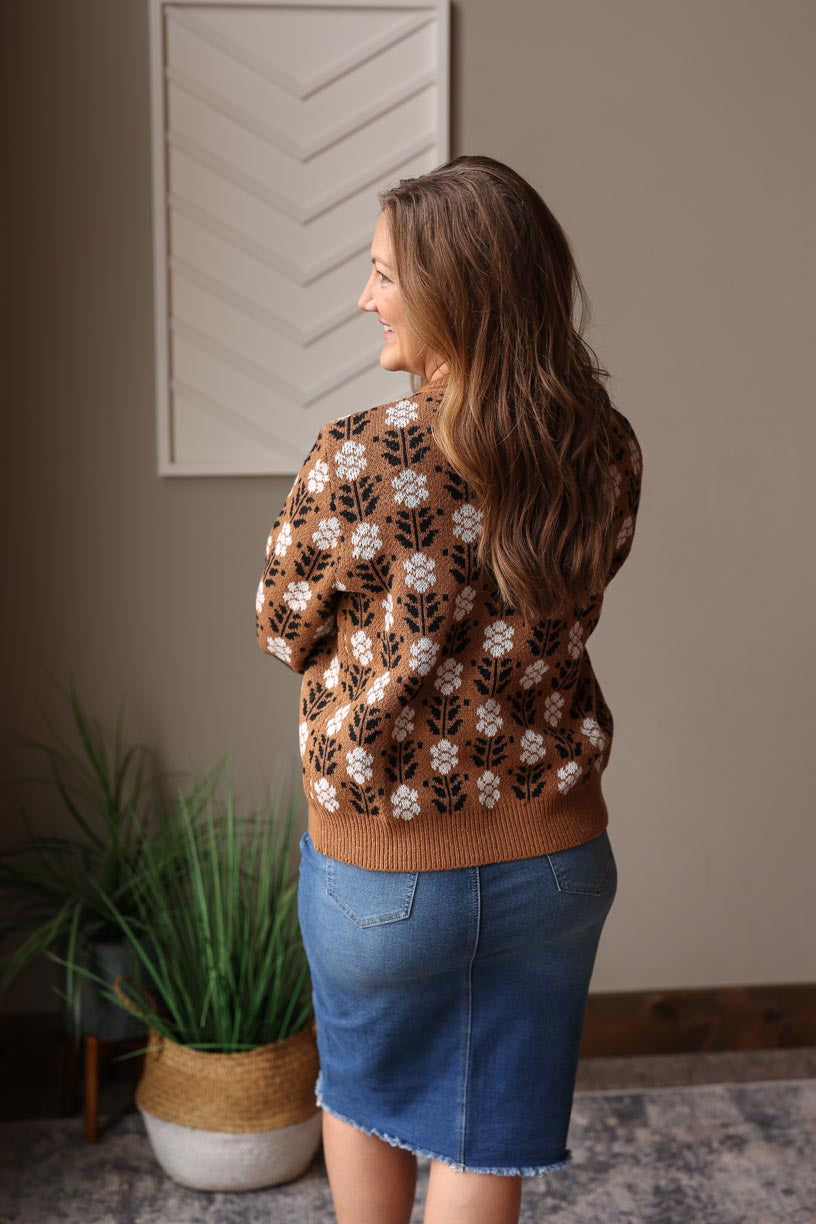 Mocha Floral Print Button Cardigan