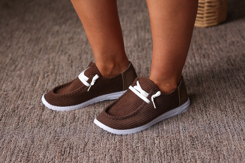 Brown Ribbed Slip On Shoe