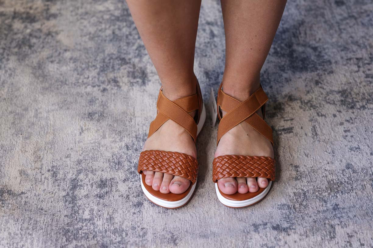 Chestnut Woven Criss Cross Sandal Shoe