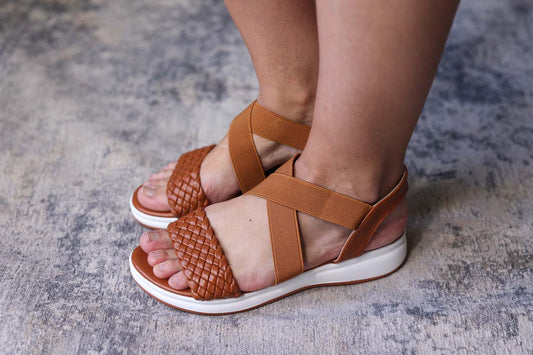 Chestnut Woven Criss Cross Sandal Shoe
