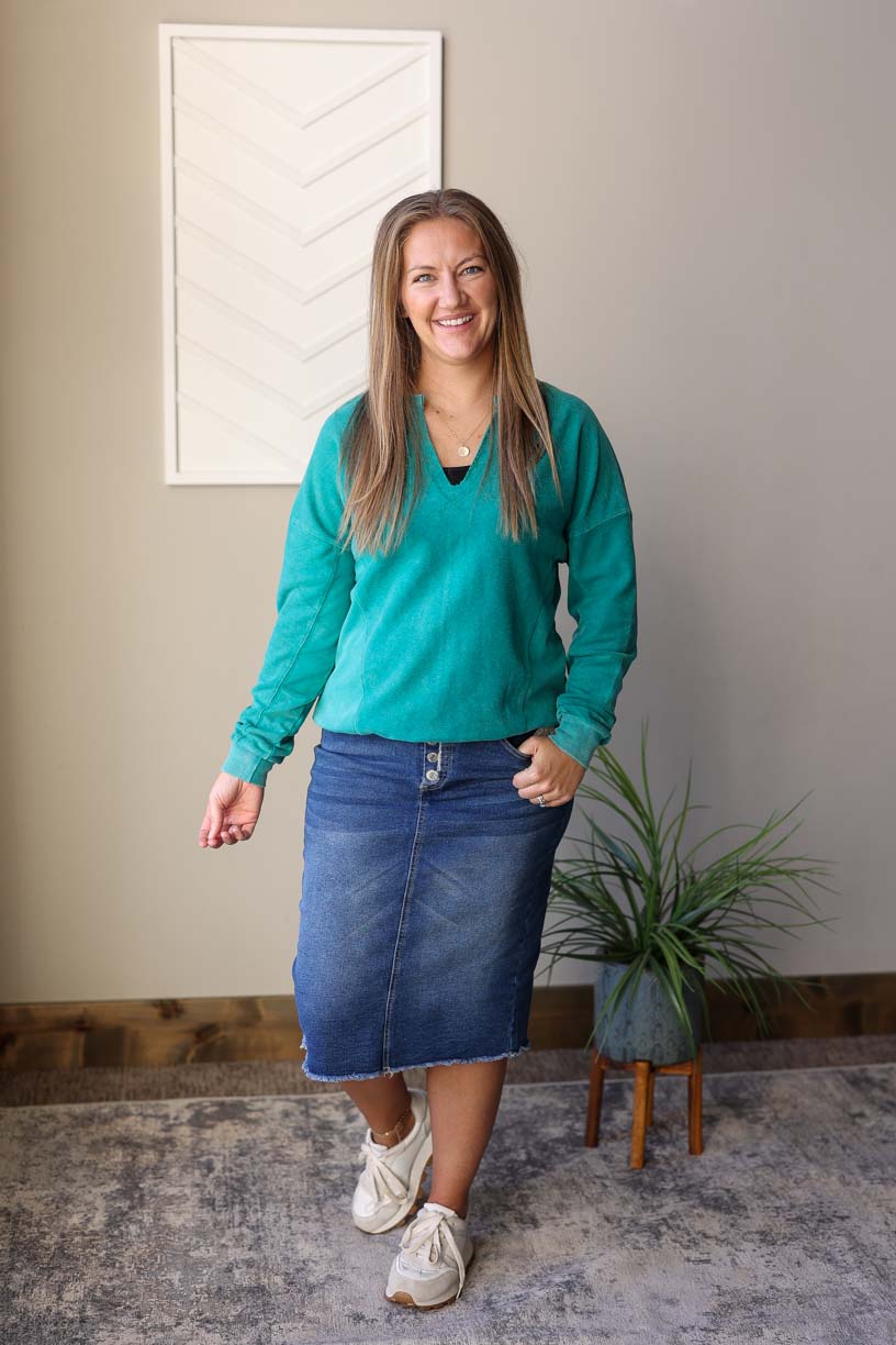 Dark Teal Notched Sweatshirt, S-2XL PLUS