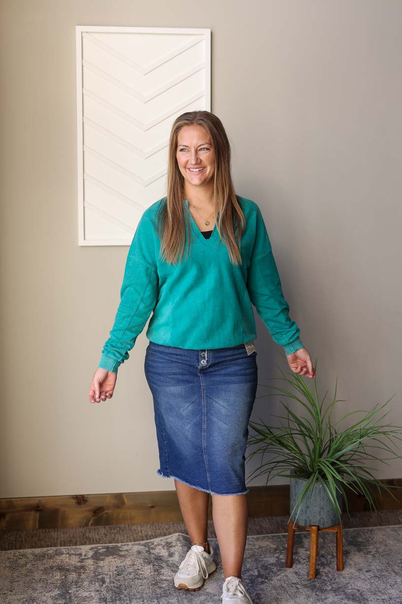 Dark Teal Notched Sweatshirt, S-2XL PLUS