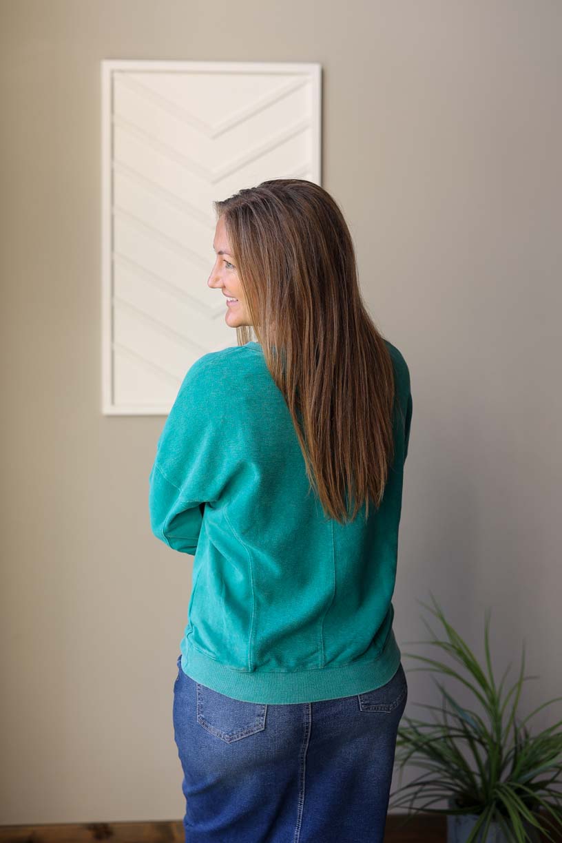 Dark Teal Notched Sweatshirt, S-2XL PLUS