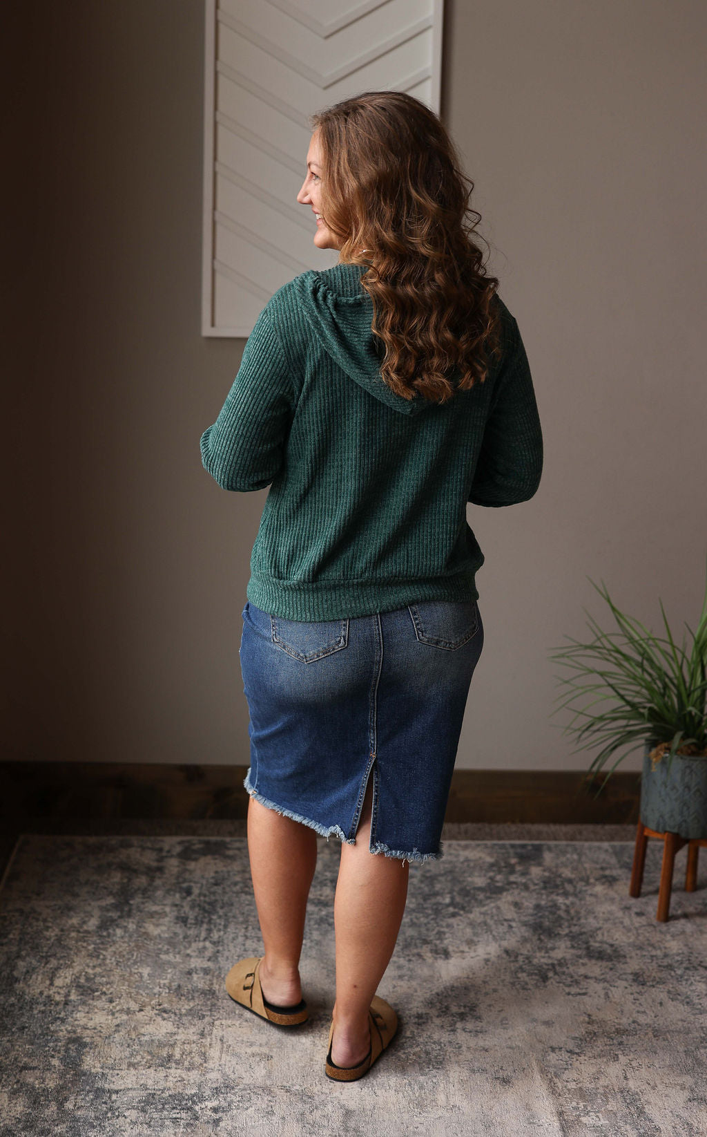 Emerald Ribbed Zip Up Hoodie; L, XL