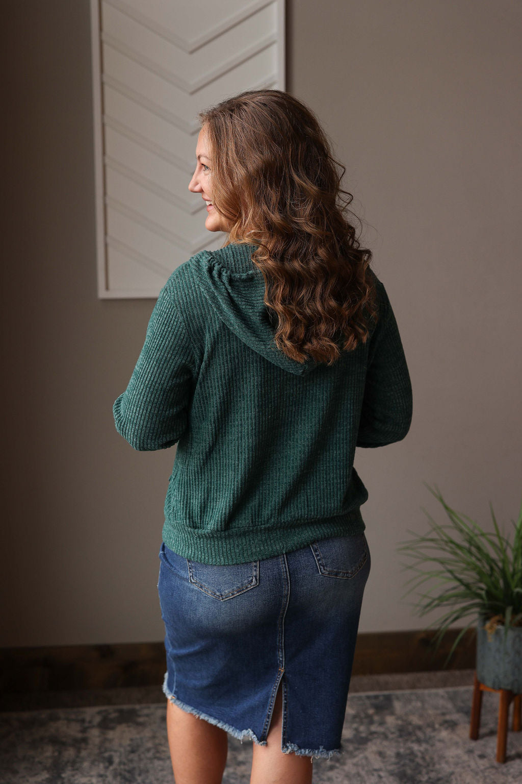 Emerald Ribbed Zip Up Hoodie; L, XL