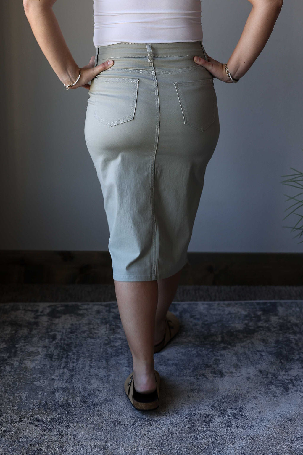 Fern Green Denim Midi Skirt