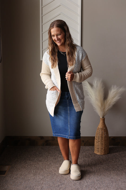 Colorblock Side Pocket Open Front Cardigan