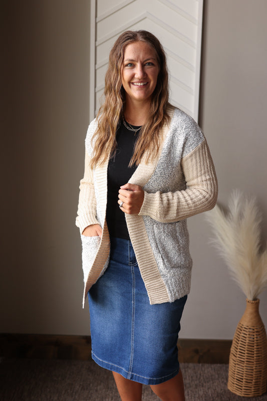Colorblock Side Pocket Open Front Cardigan