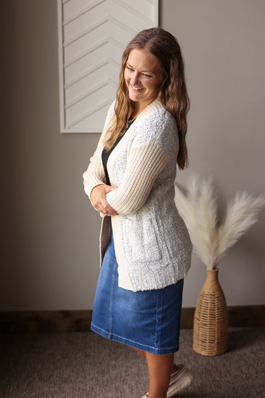 Colorblock Side Pocket Open Front Cardigan
