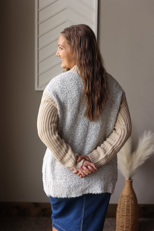 Colorblock Side Pocket Open Front Cardigan