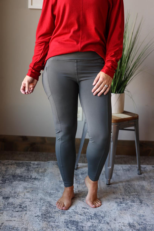 Ash Grey Full Length High Waist Athletic Style Leggings, 2X PLUS