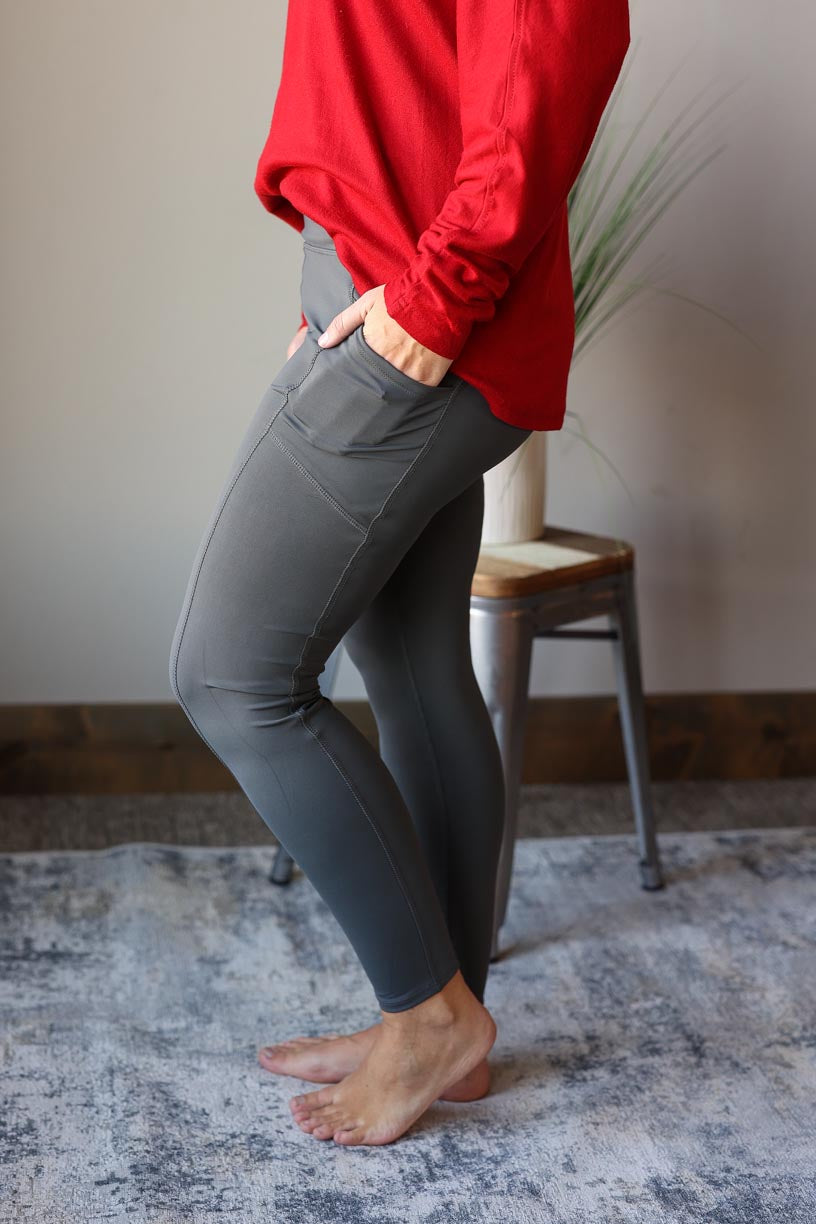 Ash Grey Full Length High Waist Athletic Style Leggings, 2X PLUS