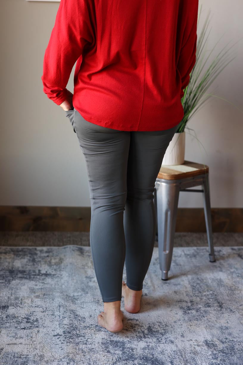 Ash Grey Full Length High Waist Athletic Style Leggings, 2X PLUS